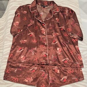 Women's Satin Pajama Set - Brown